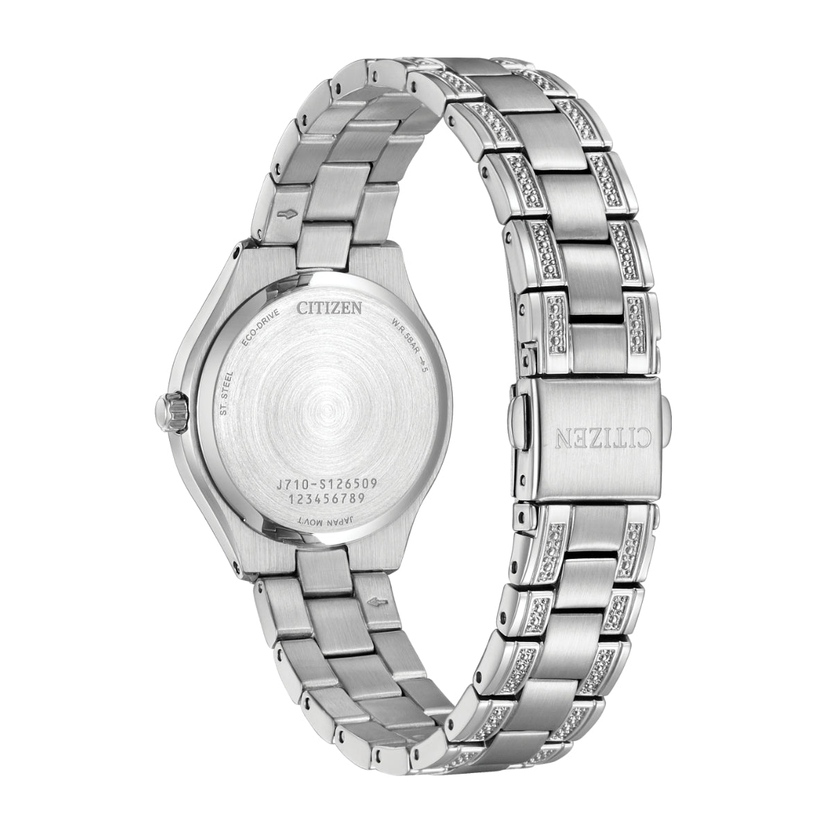 Citizen Ladies' Silhouette Crystal Stainless Steel Watch with Pink Dial close-up detail