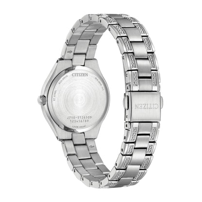 Citizen Ladies' Silhouette Crystal Stainless Steel Watch with Pink Dial close-up detail