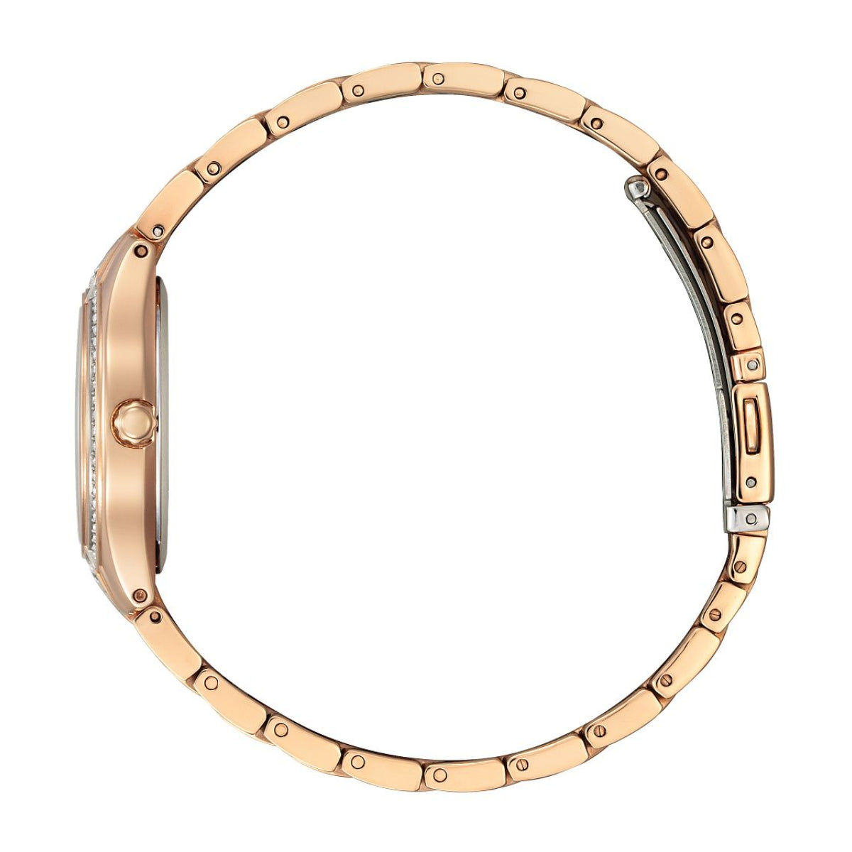 Citizen Ladies' Silhouette Crystal Pink Gold-Tone Stainless Steel Watch with Silver Dial front view