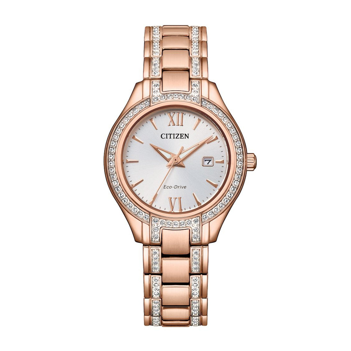 Citizen Ladies' Silhouette Crystal Pink Gold-Tone Stainless Steel Watch with Silver Dial