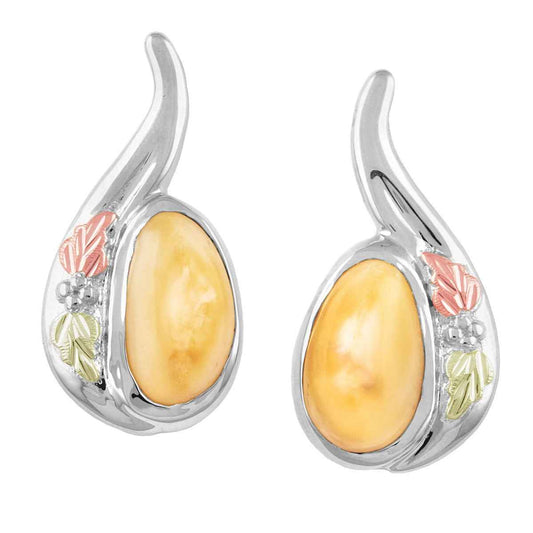 Ladies' Elk Ivory Black Hills Gold Earrings in 10K White Gold - I30048W Powder River