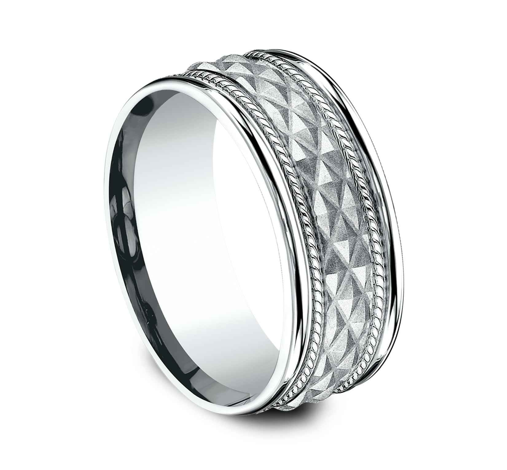 Benchmark Men's 8.0mm Crosshatch Wedding Band in 14K White Gold front view