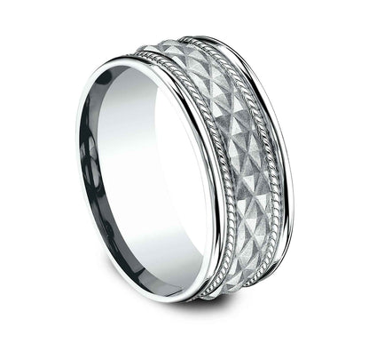 Benchmark Men's 8.0mm Crosshatch Wedding Band in 14K White Gold front view