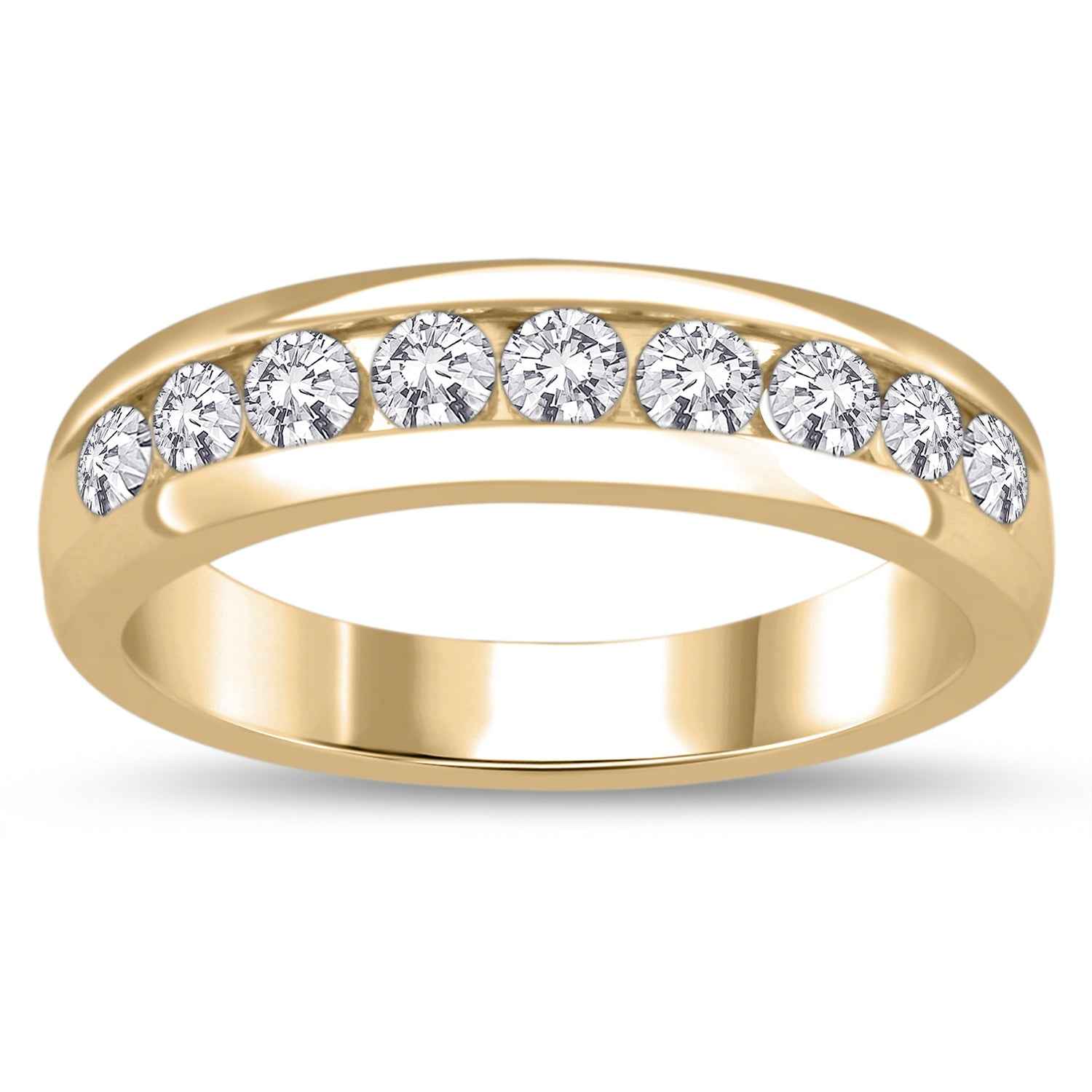 Men's 1 ct. tw. Round Brilliant Machine-Set Diamond Wedding Band in Polished 10K Yellow Gold