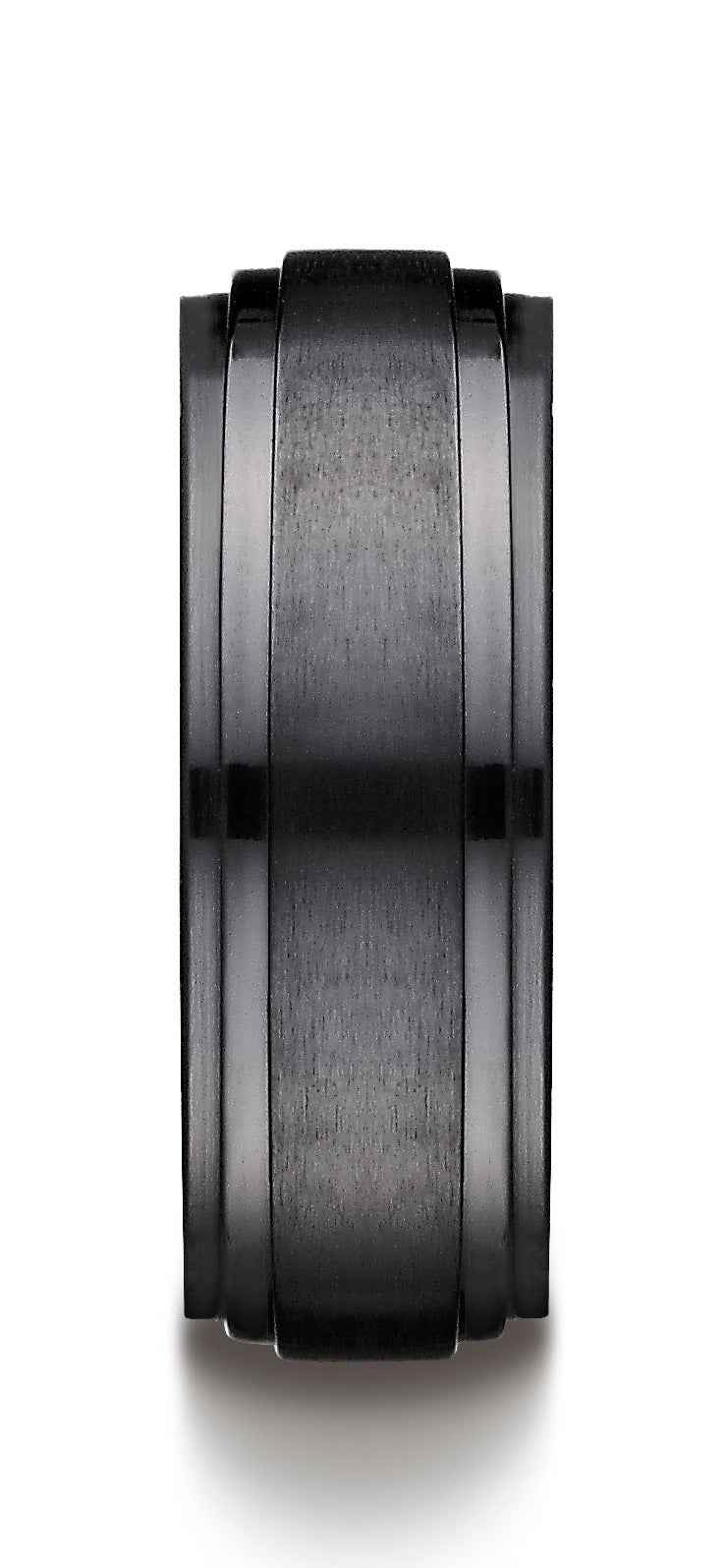 BENCHMARK Mens 8MM Brush Black Titanium Wedding Band front view