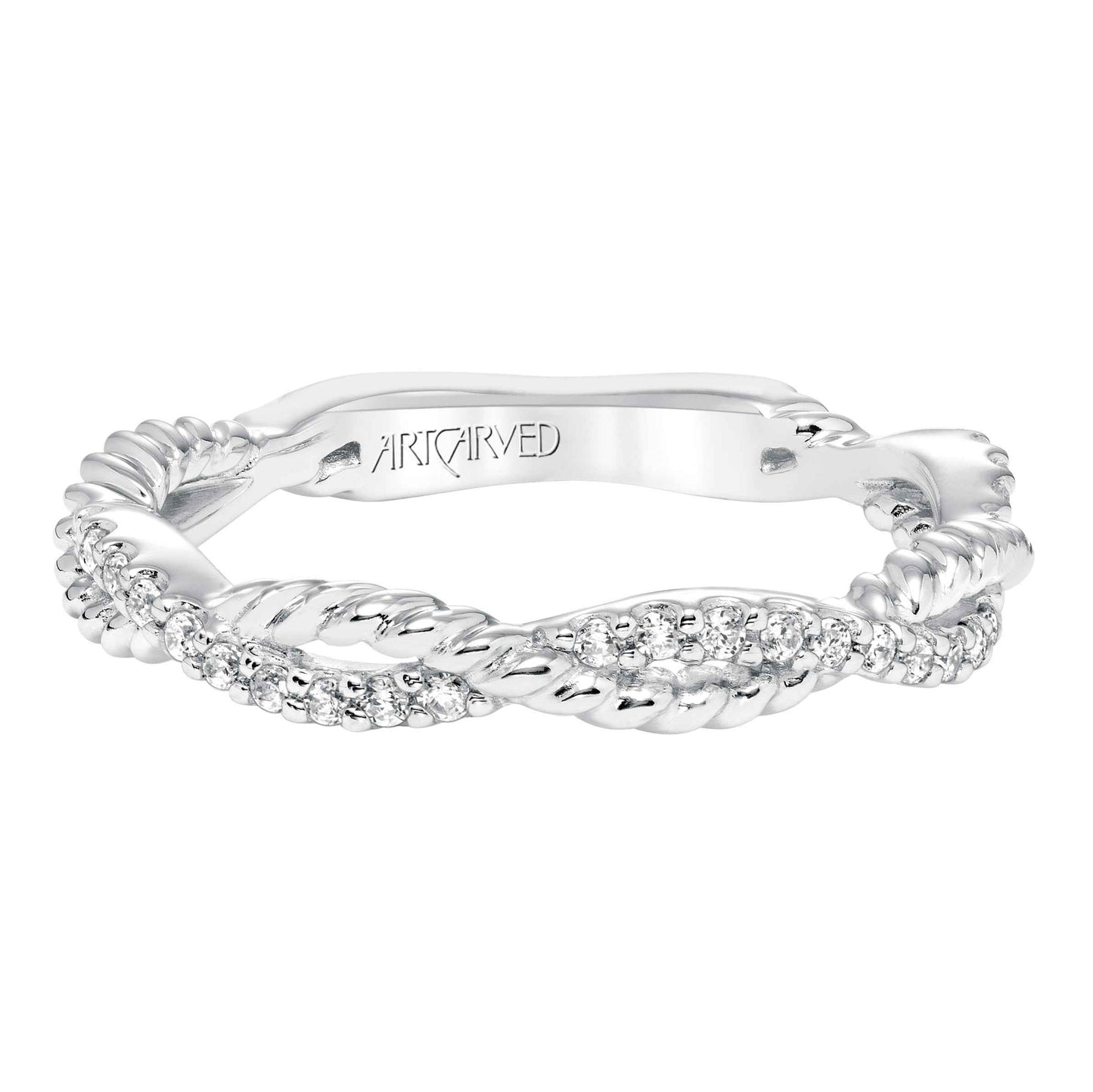 ArtCarved Contemporary 1/5 ct. tw. Diamond and Rope Accent Twisted Wedding Band in 14K White Gold