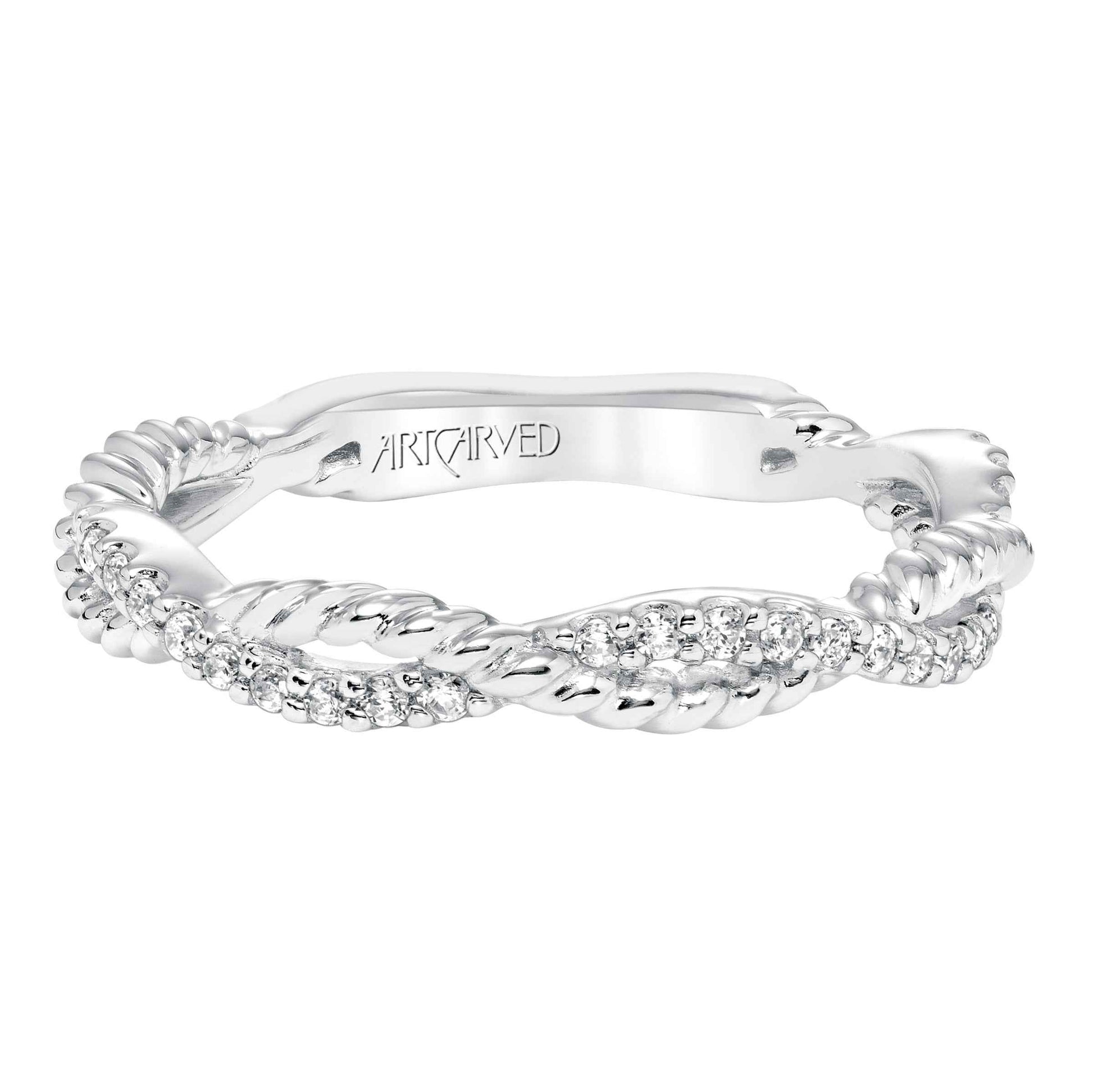 ArtCarved Contemporary 1/5 ct. tw. Diamond and Rope Accent Twisted Wedding Band in 14K White Gold