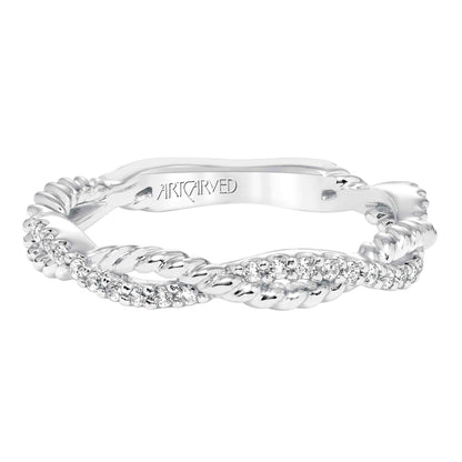 ArtCarved Contemporary 1/5 ct. tw. Diamond and Rope Accent Twisted Wedding Band in 14K White Gold