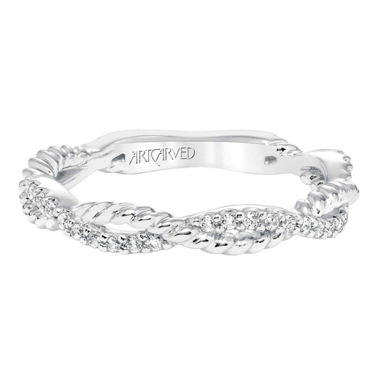 ArtCarved Contemporary 1/5 ct. tw. Diamond and Rope Accent Twisted Wedding Band in 14K White Gold