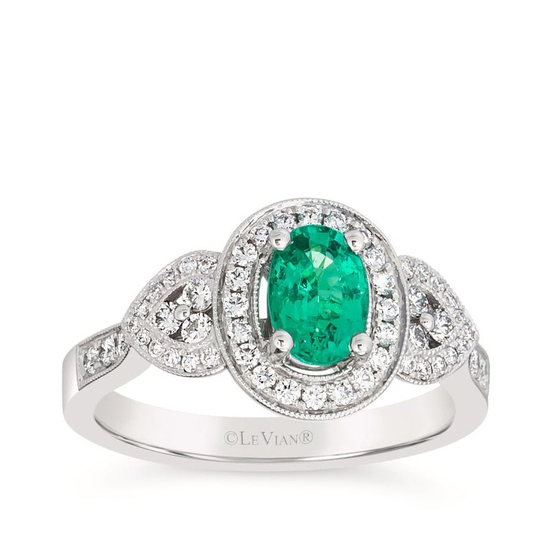 Le Vian Couture Oval Costa Smeralda Emerald & 3/8 ct. tw. Vanilla Diamond Milgrain Halo Ring in Platinum