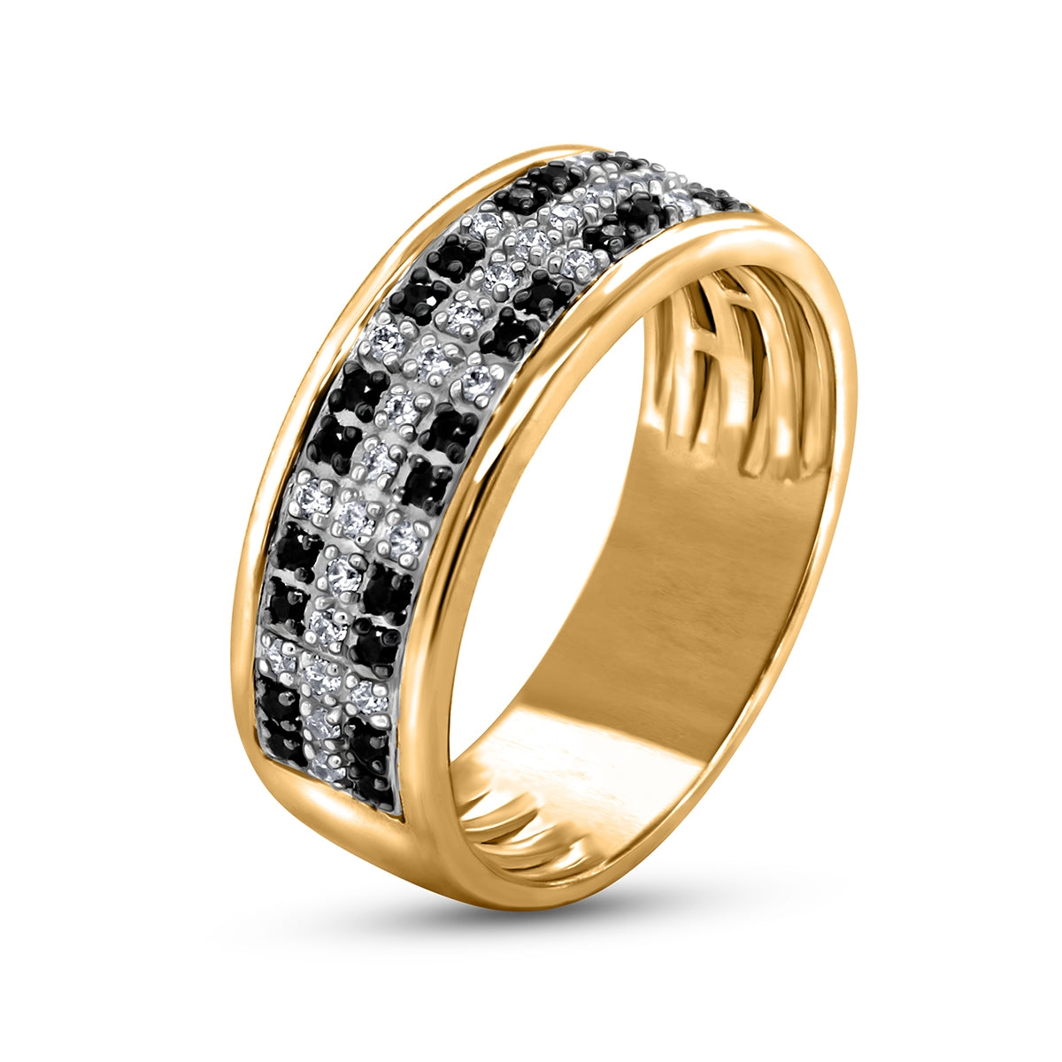 1/3 ct. tw. Men's White & Treated Black Diamond Multirow Wedding Ring in 14K Yellow Gold front view