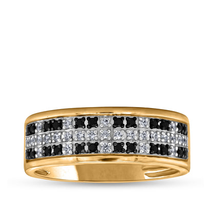 1/3 ct. tw. Men's White & Treated Black Diamond Multirow Wedding Ring in 14K Yellow Gold