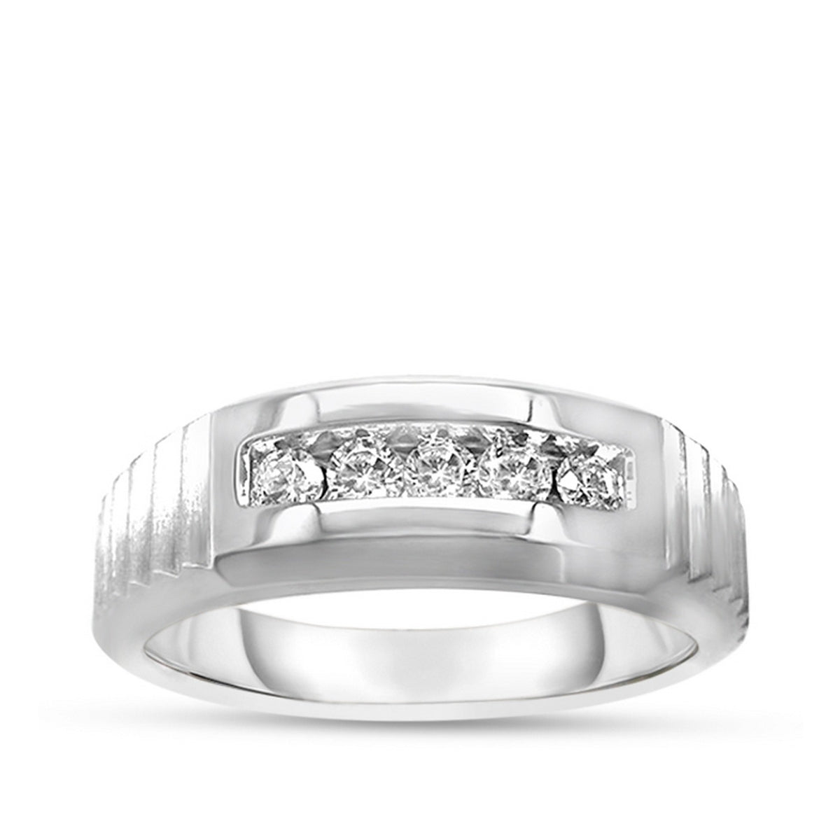 1/4 ct. tw. Men's Round 5-Stone Diamond Channel Set Wedding Ring in 14K White Gold