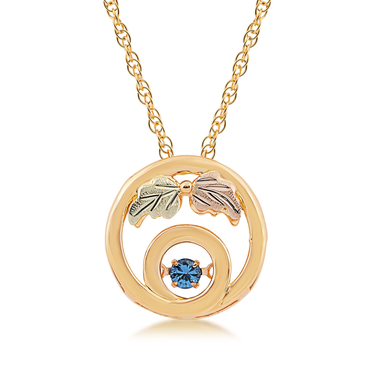 Black Hills Gold Round Yogo Sapphire Circle Pendant in 10K Yellow Gold