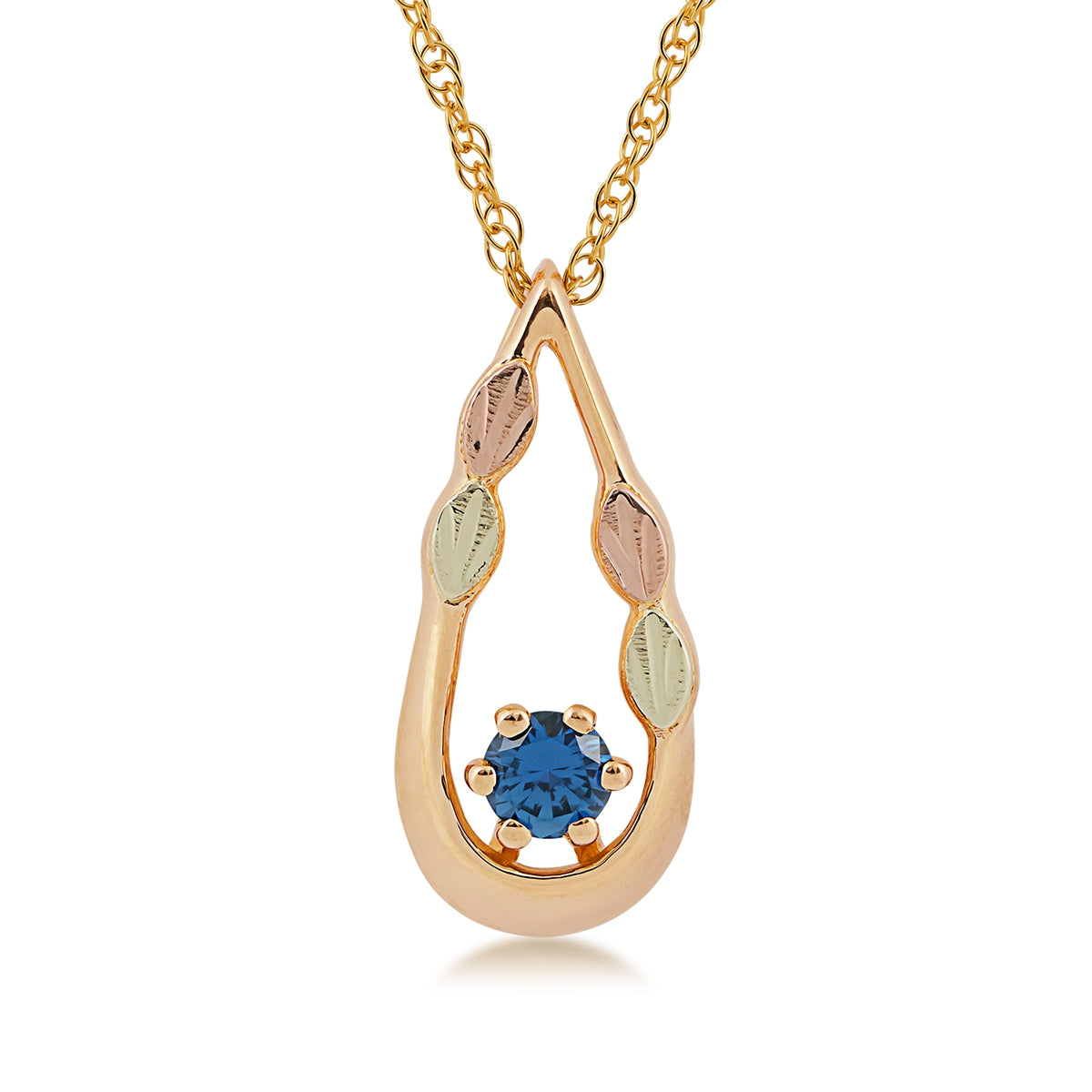 Black Hills Gold Round Yogo Sapphire Teardrop Pendant in 10K Yellow Gold
