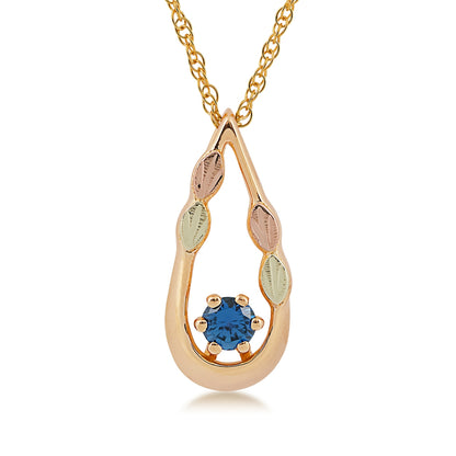 Black Hills Gold Round Yogo Sapphire Teardrop Pendant in 10K Yellow Gold