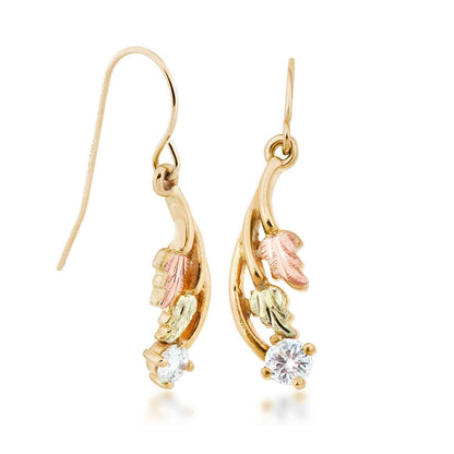Noventa & Black Hills Gold 1/5 ct. tw. Round Diamond Leaf Dangle Earrings in 10K Yellow Gold front view