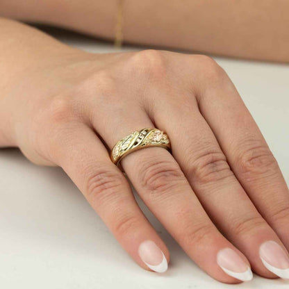 Black Hills Gold 3-Stone Diamond Accent Wedding Ring in 10K Yellow Gold front view