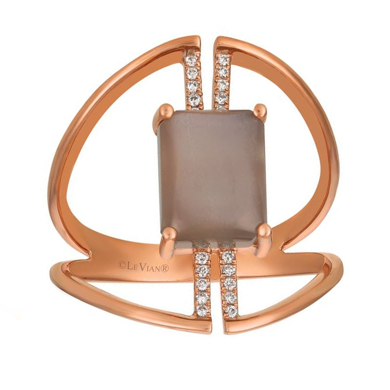 Le Vian Rectangle Gray Moonstone & Vanilla Diamond Accent Open Ring in 14K Strawberry Gold