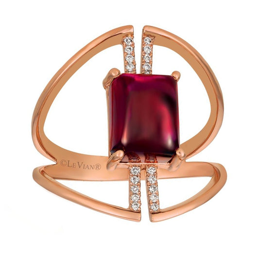 Le Vian Rectangle Raspberry Rhodolite Garnet & Vanilla Diamond Open Ring in 14K Strawberry Gold