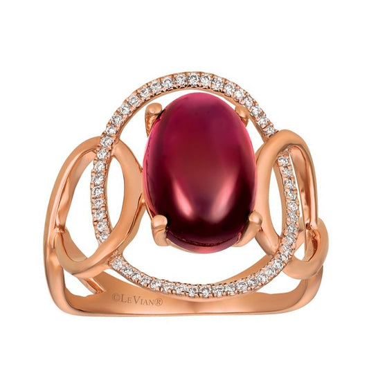 Le Vian Oval Raspberry Rhodolite Garnet & 1/6 ct. tw. Vanilla Diamond Floating Halo Ring in 14K Strawberry Gold