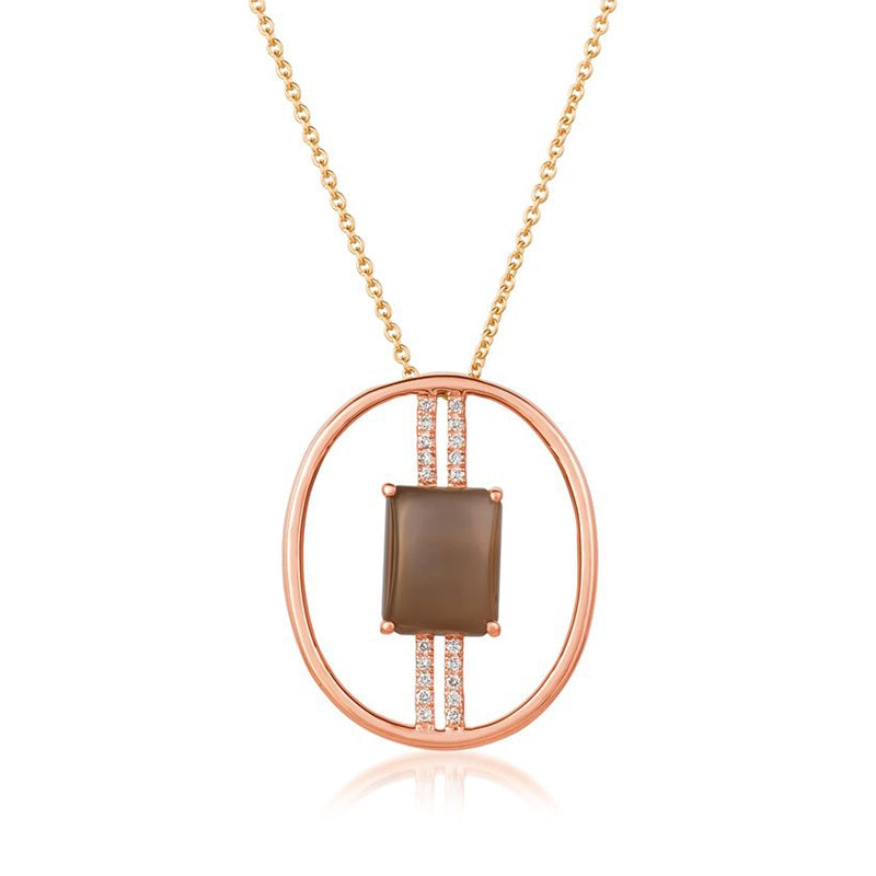 Le Vian Rectangle Gray Moonstone & Vanilla Diamond Accent Open Circle Necklace in 14K Strawberry Gold