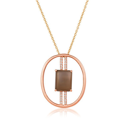 Le Vian Rectangle Gray Moonstone & Vanilla Diamond Accent Open Circle Necklace in 14K Strawberry Gold
