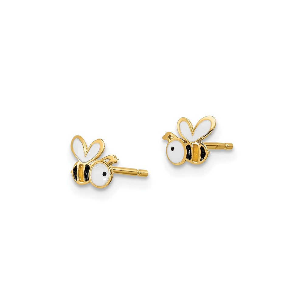 Children's Enamel Bee Earrings in 14K Yellow Gold front view