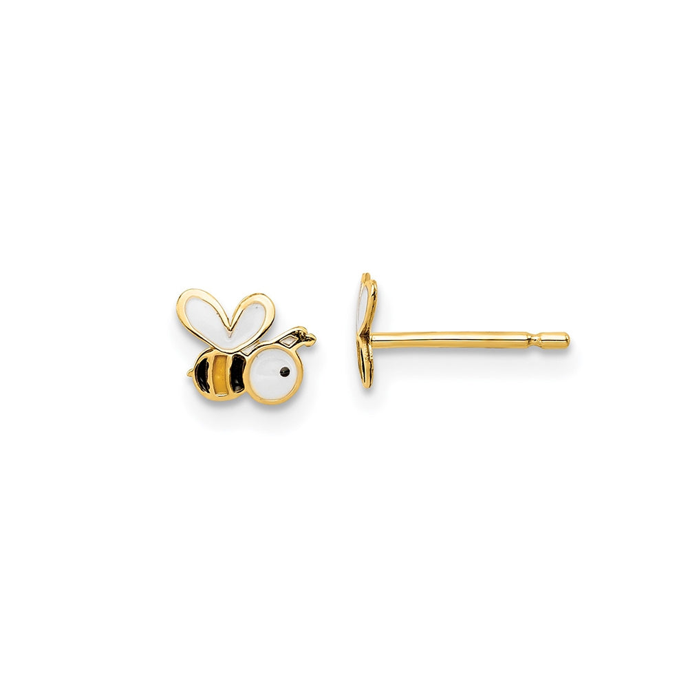 Children's Enamel Bee Earrings in 14K Yellow Gold