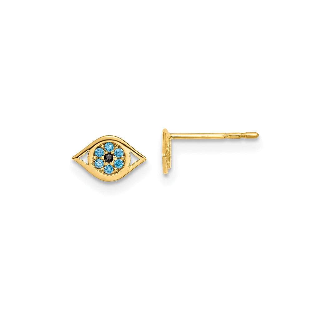 Children's Blue CZ Eye of Protection Earrings in 14K Yellow Gold