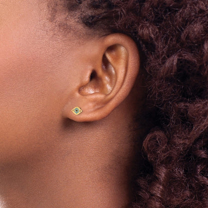 Children's Blue CZ Eye of Protection Earrings in 14K Yellow Gold close-up detail