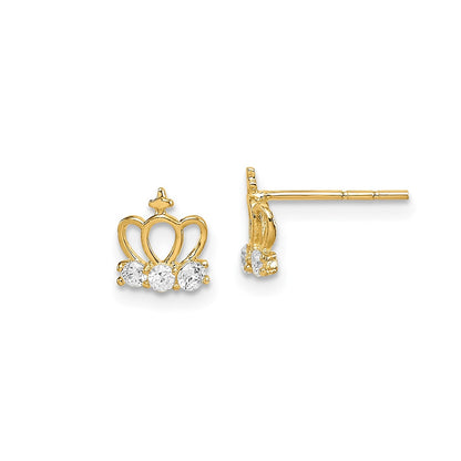 Children's CZ Crown Earrings in 14K Yellow Gold