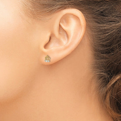 Children's CZ Crown Earrings in 14K Yellow Gold close-up detail