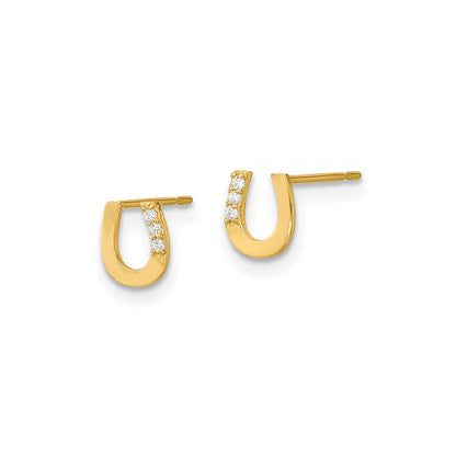 Children's CZ Horseshoe Earrings in 14K Yellow Gold front view