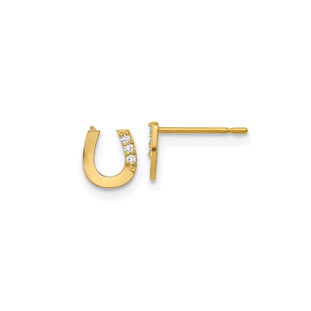 Children's CZ Horseshoe Earrings in 14K Yellow Gold