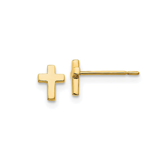 Children's Cross Stud Earrings in 14K Yellow Gold