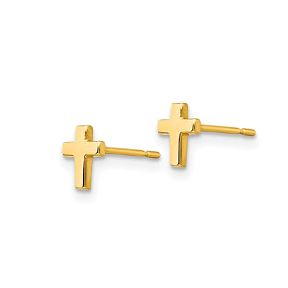 Children's Cross Stud Earrings in 14K Yellow Gold front view