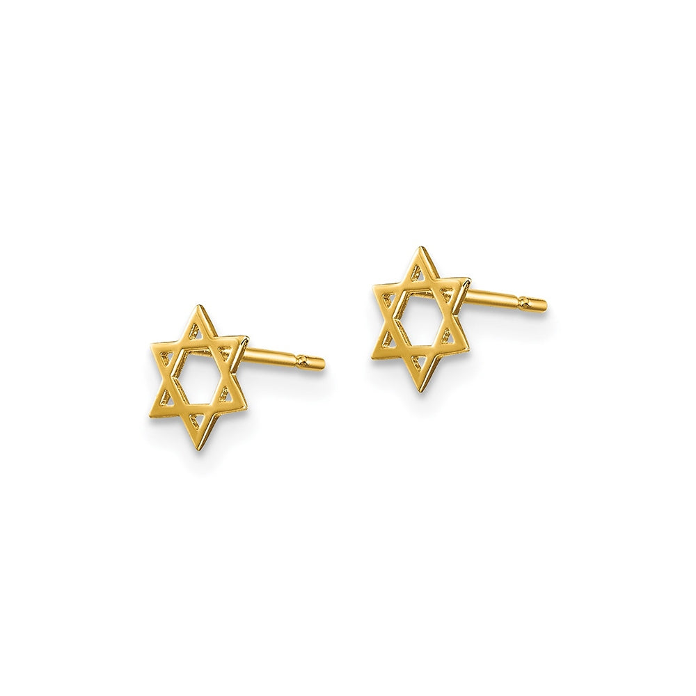 Children's Polished Star of David Earrings in 14K Yellow Gold front view