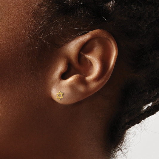 Children's Polished Star of David Earrings in 14K Yellow Gold close-up detail
