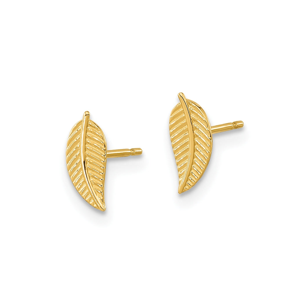 Children's Leaf Stud Earrings in 14K Yellow Gold front view