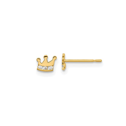 Children's CZ Polished Crown Earrings in 14K Yellow Gold