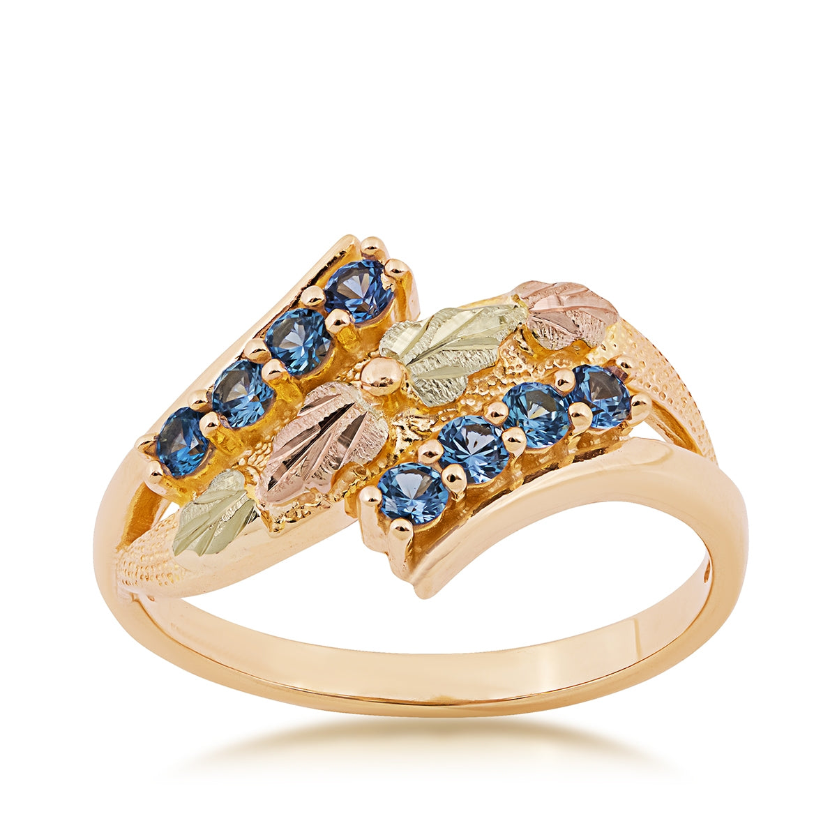 Black Hills Gold Round Yogo Sapphire Bypass Ring in 10K Yellow Gold