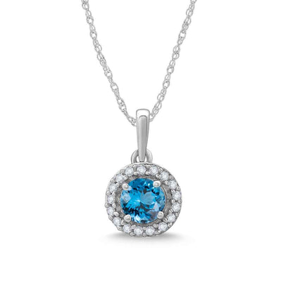 Swiss Blue Topaz & Created White Sapphire Pendant, Earrings, & Ring Box Set in Sterling Silver close-up detail