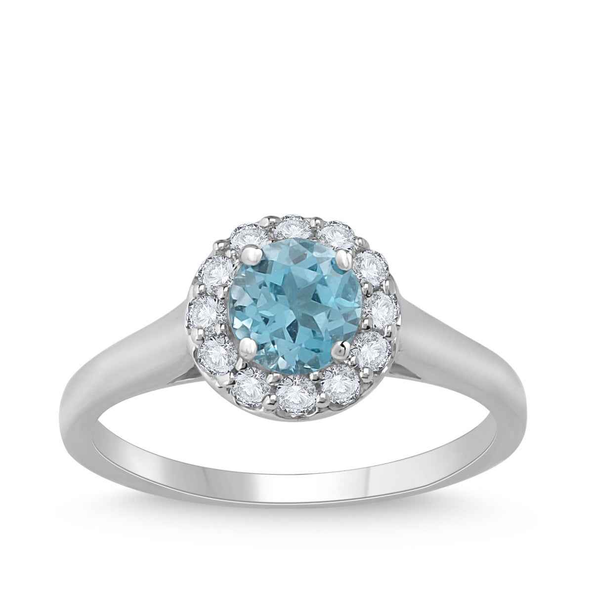Swiss Blue Topaz & Created White Sapphire Pendant, Earrings, & Ring Box Set in Sterling Silver front view