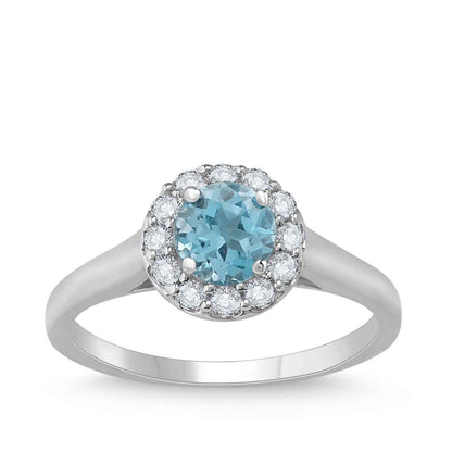 Swiss Blue Topaz & Created White Sapphire Pendant, Earrings, & Ring Box Set in Sterling Silver front view