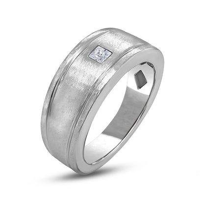 1/5 ct. tw. Men's Princess Cut Diamond Solitaire Flush Set Wedding Ring in 14K White Gold front view