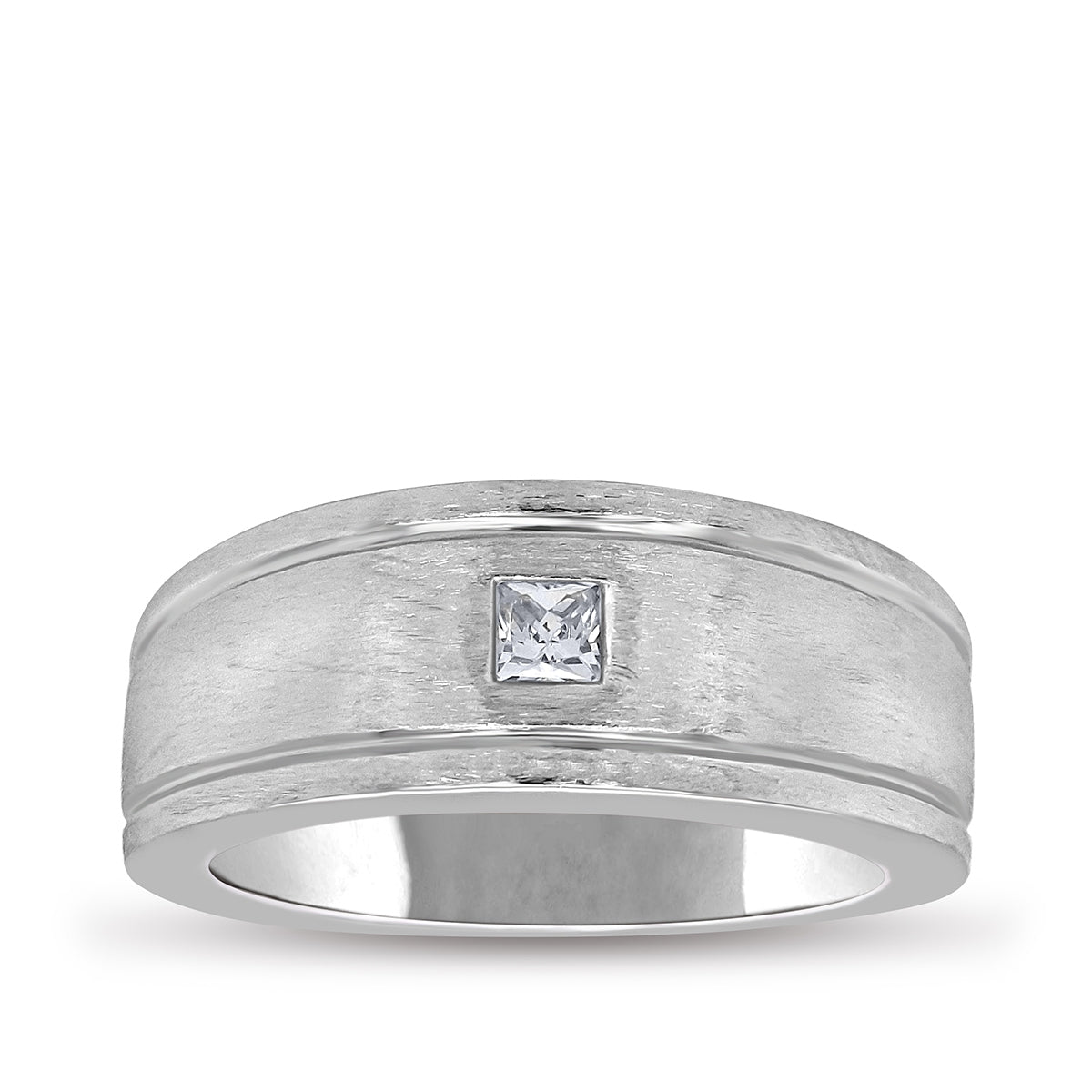 1/5 ct. tw. Men's Princess Cut Diamond Solitaire Flush Set Wedding Ring in 14K White Gold