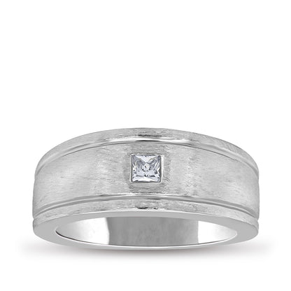 1/5 ct. tw. Men's Princess Cut Diamond Solitaire Flush Set Wedding Ring in 14K White Gold