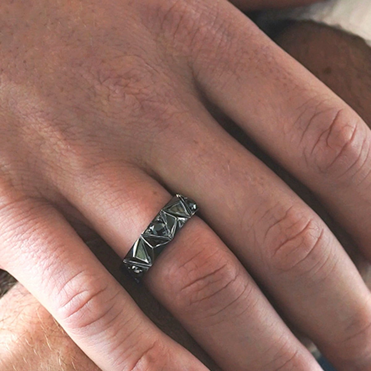 Star Wars Dark Armor 1/2 ct. tw. Treated Black Diamond Ring in Black Rhodium Plated 14K White Gold close-up detail
