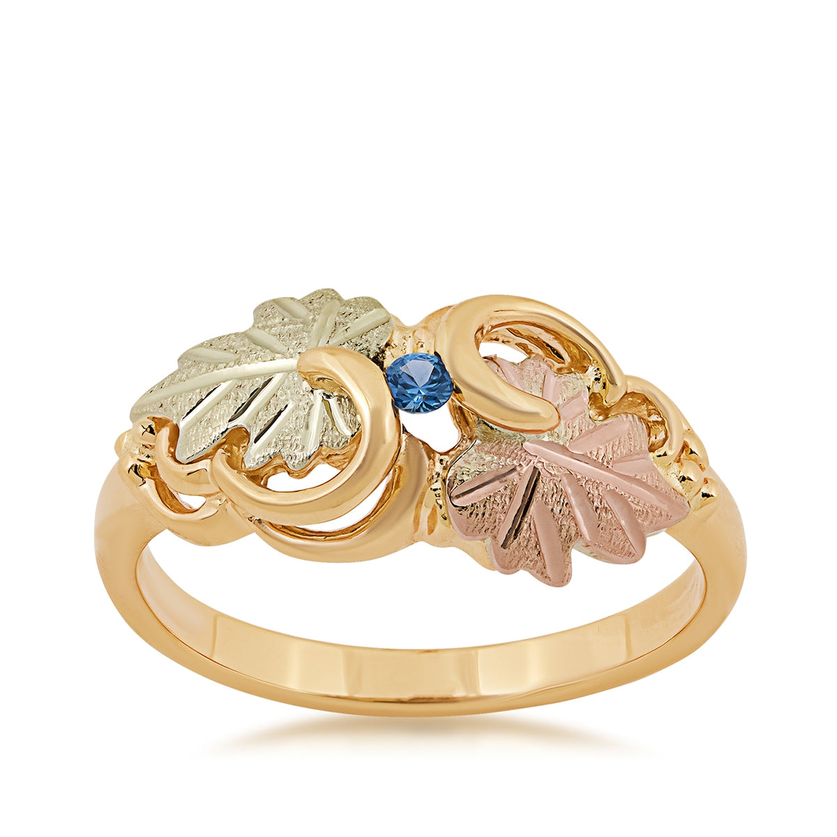 Black Hills Gold Round Yogo Sapphire Vine & Leaf Ring in 10K Yellow Gold